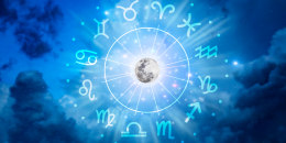 Zodiac signs inside of horoscope circle. 